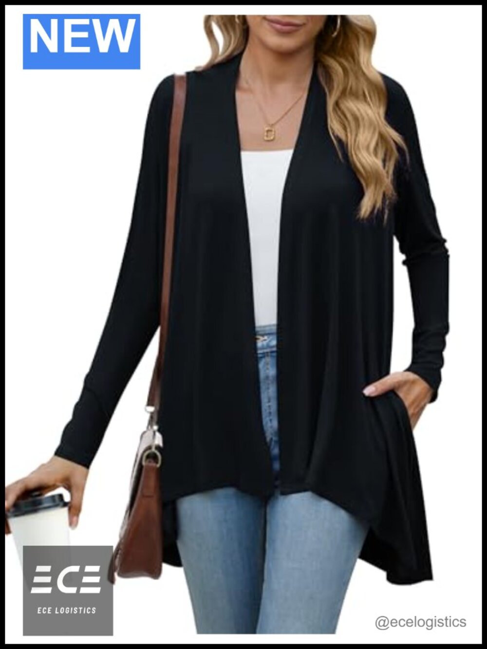 Lightweight Drape Open Front Cardigan with Pockets Long Sleeve Knit Sweater